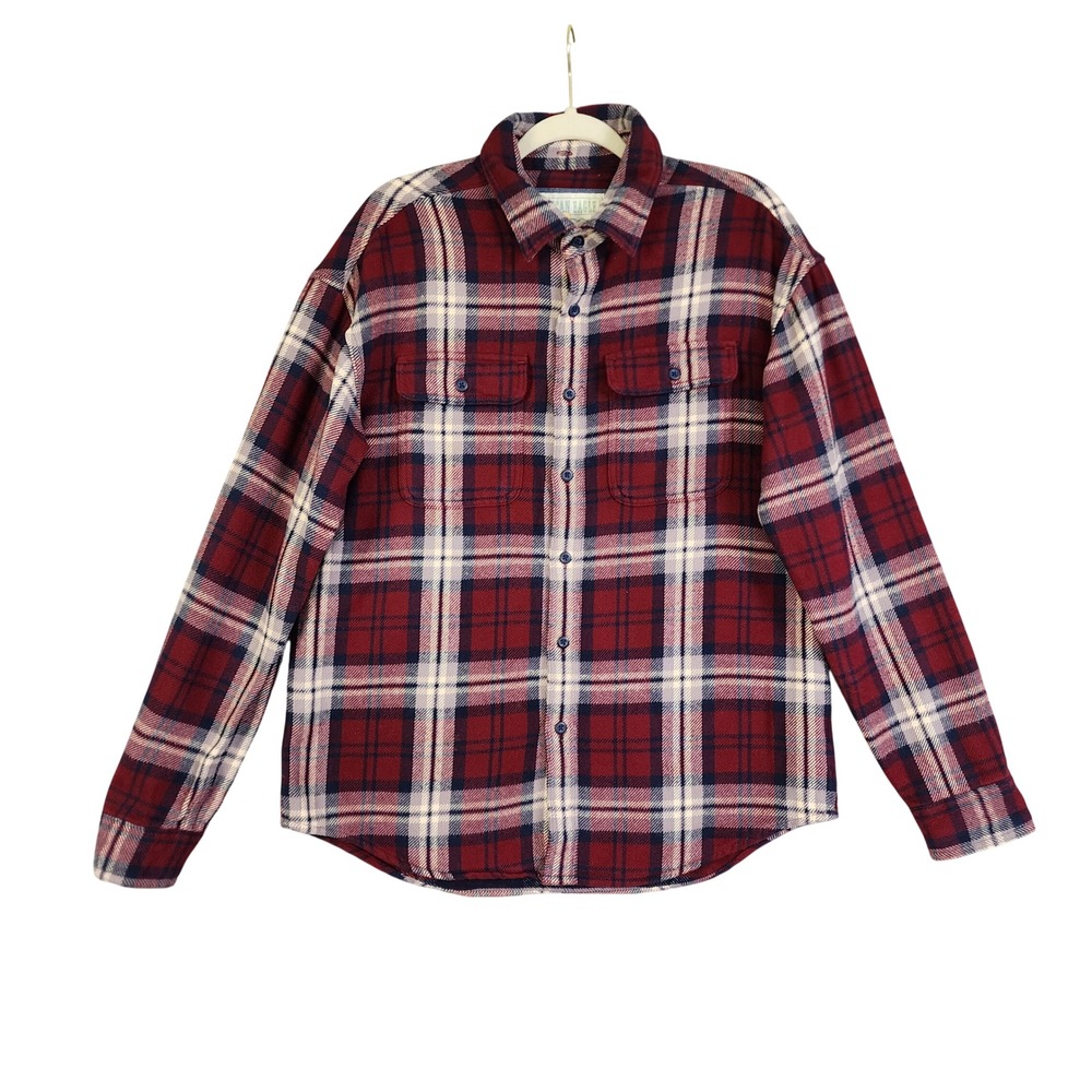 American Eagle Womens Red Plaid Flannel Button Down Camp‎ Shirt Medium Boyfriend